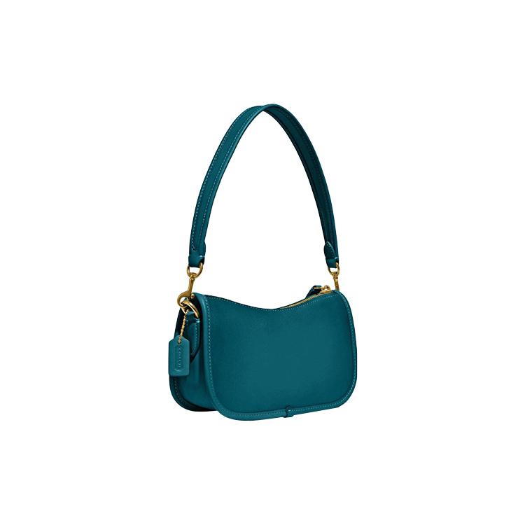 New COACH Swinger Leather Shoulder Bag, Pochette, Handbag Women's Lake Green C2643-B4MVT