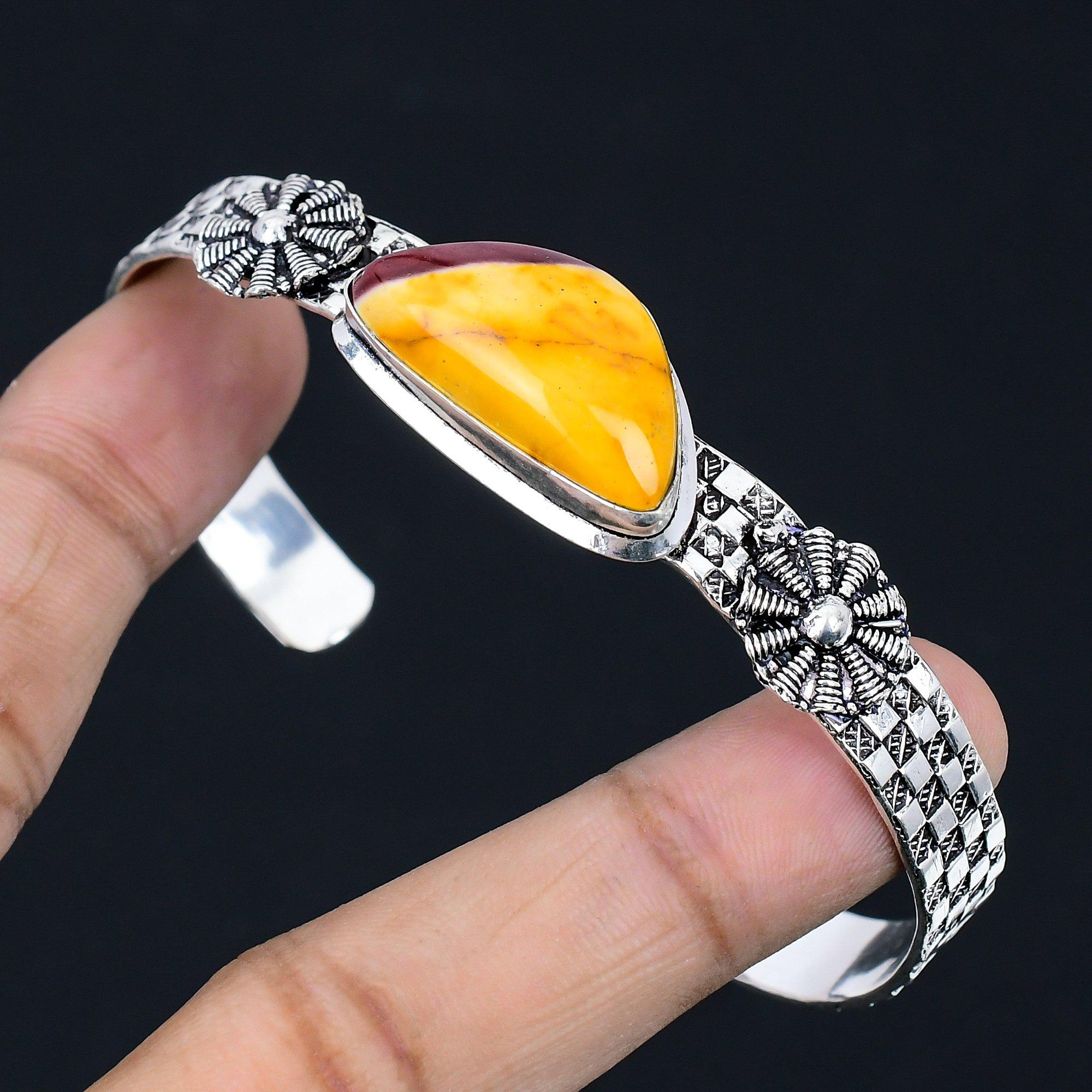 

Daughters Day Sale Sterling Silver Trillion Natural Mookaite Trendy Wife Bangle Adjustable