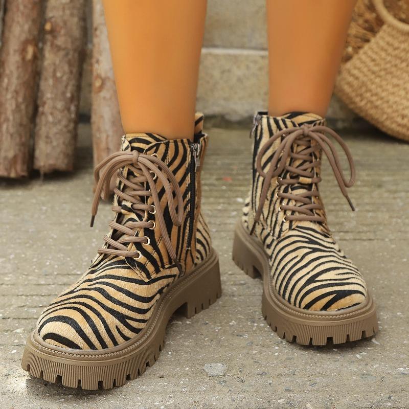 Fashion 2024 Autumn Fashion Lace Up Chunky Shoes Casual Winter Snow Women's Boots Leopard Women Ankle Boot Designer Suede Platform Shoes