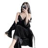 Golden velvet pajamas women's winter long-sleeved sexy lace three-piece set spring and autumn pure desire wind with chest pads loungewear