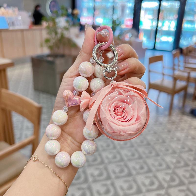 Korean-Style Beaded Rose Keychain & Bag Charm Souvenir