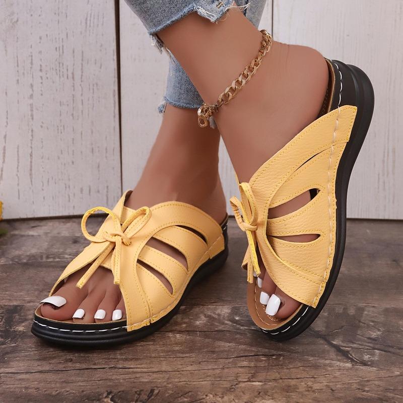 Fashion Women Bow Wedges Slippers Platform High Heels Shoes Summer Beach Flip Flops Female New Fashion Sandals Casual Slides Big Size