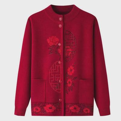 Warmer Strickcardigan für Frauen mittleren und höheren Alters - Winterpullovermantel mit Plüschfutter