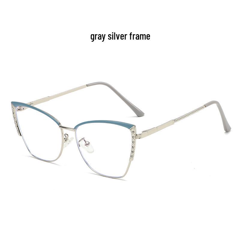 Retro Rhinestone Cat-eye Anti-Blue Light Glasses: Fashionable Color-changing Metal Frames