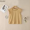 ZANZEA Women Elegant Round Neck Casual Short Sleeve Blouse
