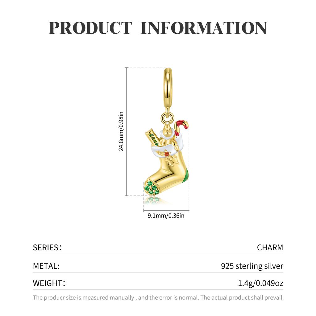 Bell Candy Weihnachtssocken Anhänger Original 925 Sterling Silber Emaille Bead Fit Damen Charm Armbänder Schmuckherstellung Charms Geschenk