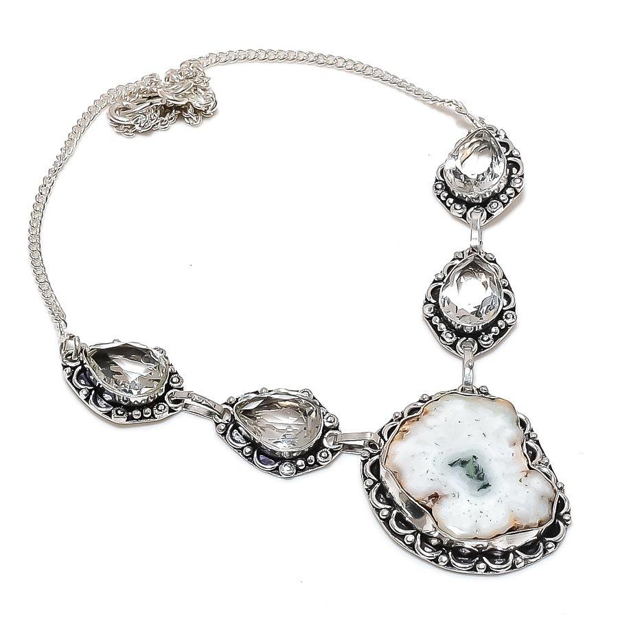 

Натуральный солнечный кварц, топаз 925 стерлинговое серебро ювелирное ожерелье 18 z2A77