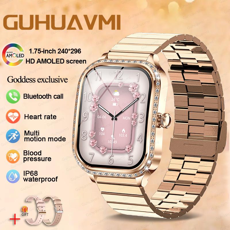 New Lady Fashion Smart Watch Women AMOLED HD Screen Heart Rate Bluetooth Call IP68 Waterproof Sports SmartWatch
