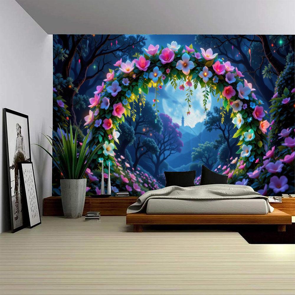 Natural Wonderland Forest Tapestry Fantasy Flower Sunrise Moon Landscape Wall Hanging Paintings Background Decoration