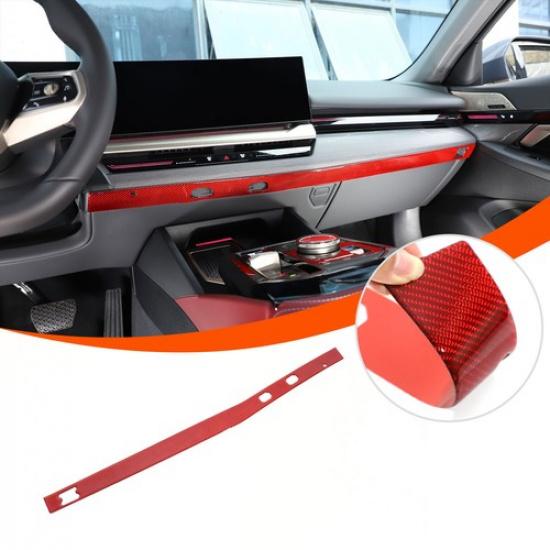 Red Carbon Fiber Interior Dashboard Trim Sticker For BMW 5 Series G60 I5 2024+