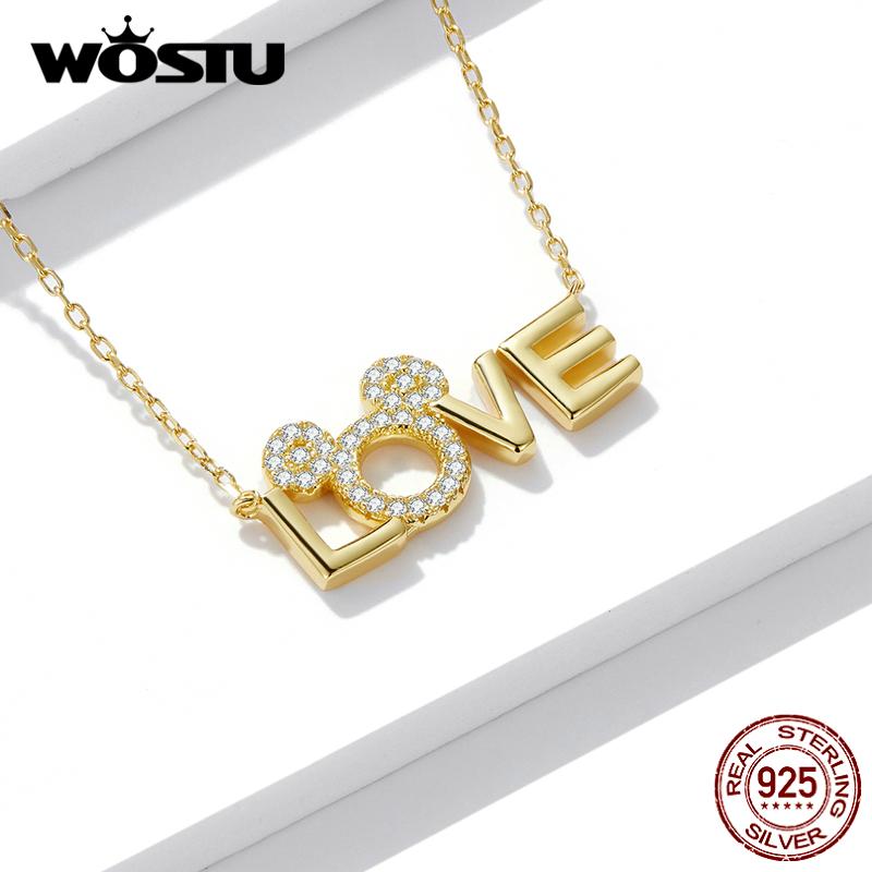 

WOSTU 925 пробы серебро модное позолоченное ожерелье с подвеской «ЛЮБОВЬ» для женщин ювелирные изделия свадебный подарок на помолвку 925 silver