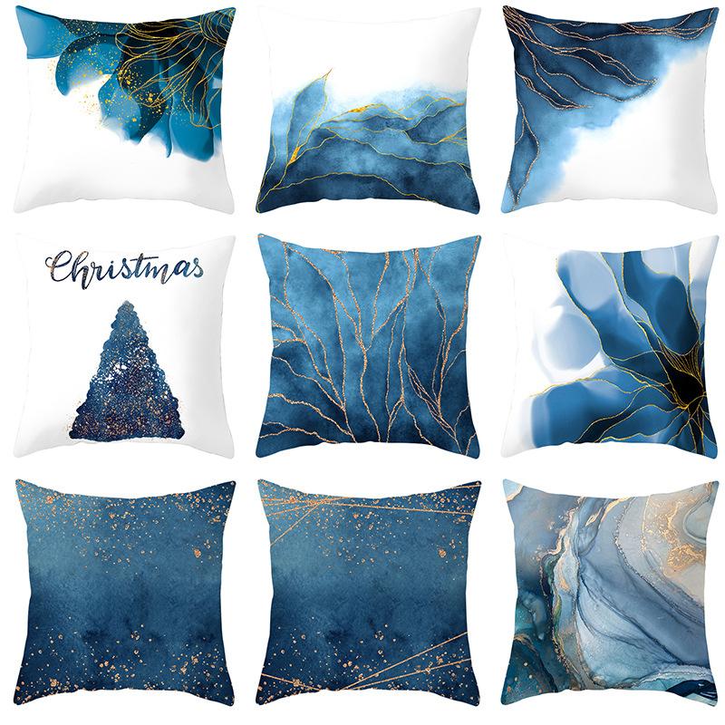 New Blue Ink Abstract Pillowcase Gold Edge Inkjet Art Home Sleeping Pillow Cushion Cover