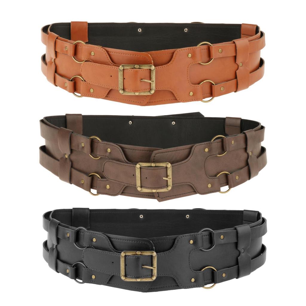 Durable Medieval Knight Belt Costume Wrap Around with Prong Buckle Adjustable PU Leather Waist