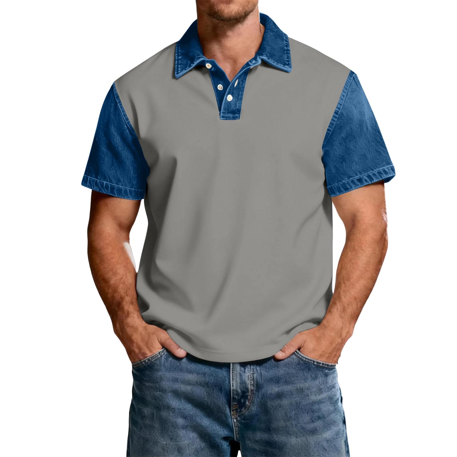 Men s Casual Classic Color-Block V-Neck Lightweight Breathable Short-Sleeve Top XXL