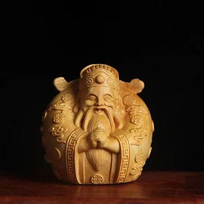 Natural Log Carving Characters God of Wealth Figurine , Chinese Characteristic Wood Carving Home Room Office Feng Shui Statue