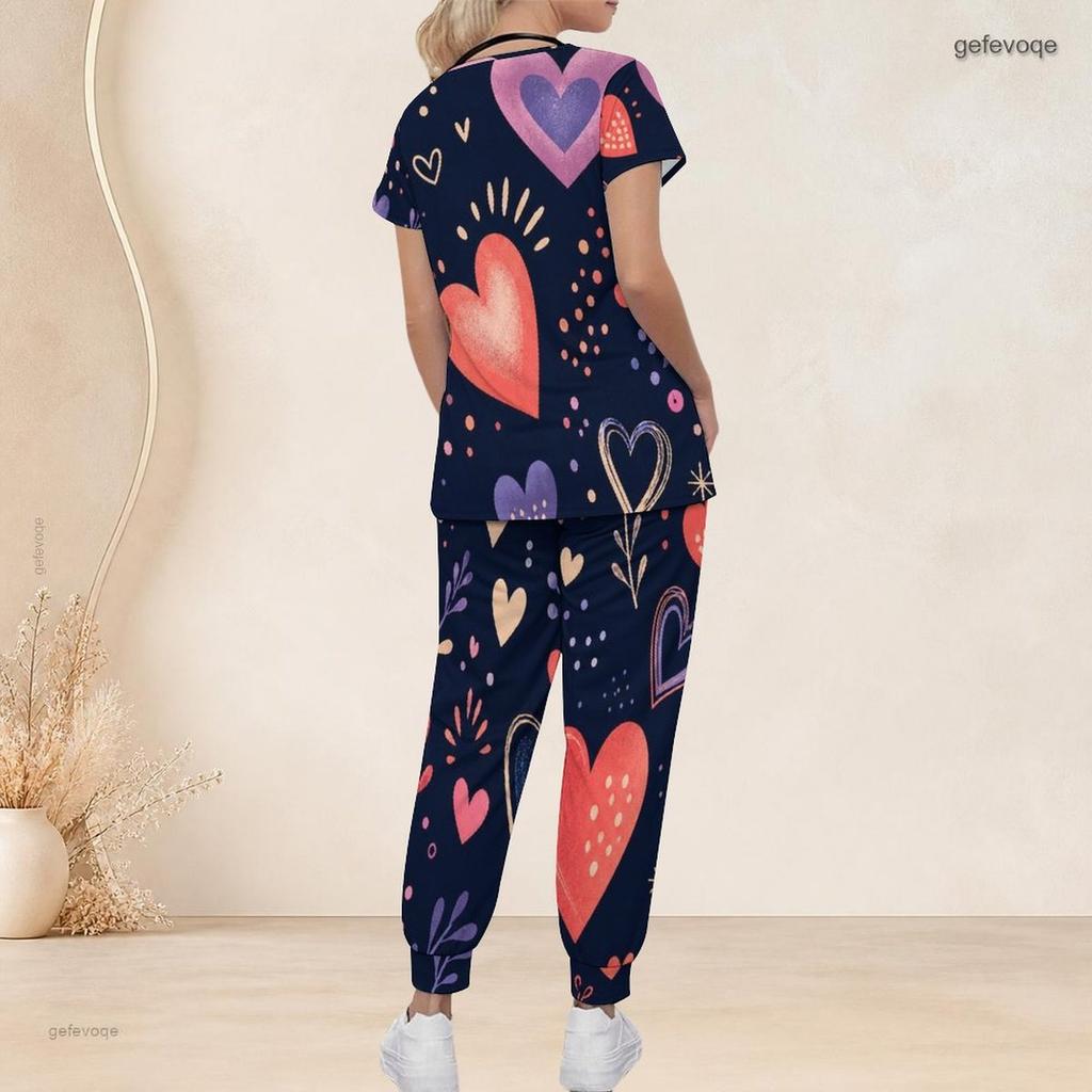 Women Plus Size V Neck Short Sleeve Scrub Set Retro American Flag Star Stripe Print Nurse Uniform Set
