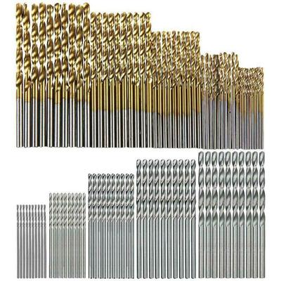 Sada spirálových vrtáků z oceli Hss 50PCS 1-3MM vysokorychlostní bity pro nerezové kovové nástroje na dřevěné desky Titanem potažené dřevoobráběcí plasty a hliník