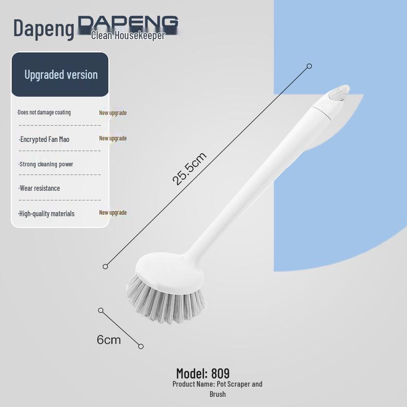 Long Handle Kitchen Cleaning Brush with Non-Damaging Durable Bristles and Scraper
