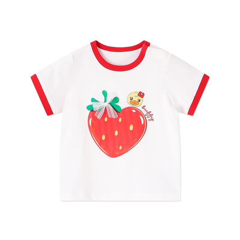 B.Duck Girls' Cotton Strawberry Short-Sleeved T-Shirt