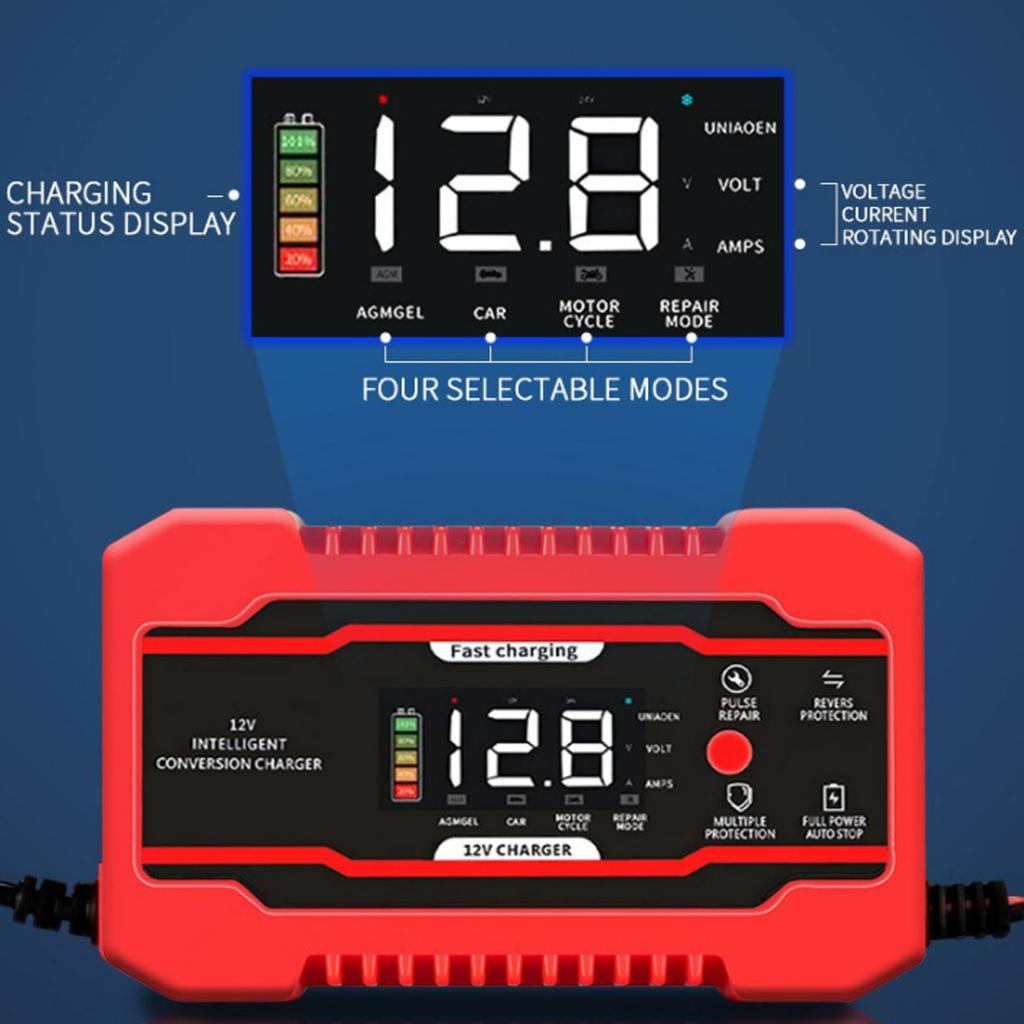 12 Volt Battery Charger 12V6A Automatic Battery Fast Charger Vehicle Charging Maintenance Equipment For Cars Motorcycles Trucks