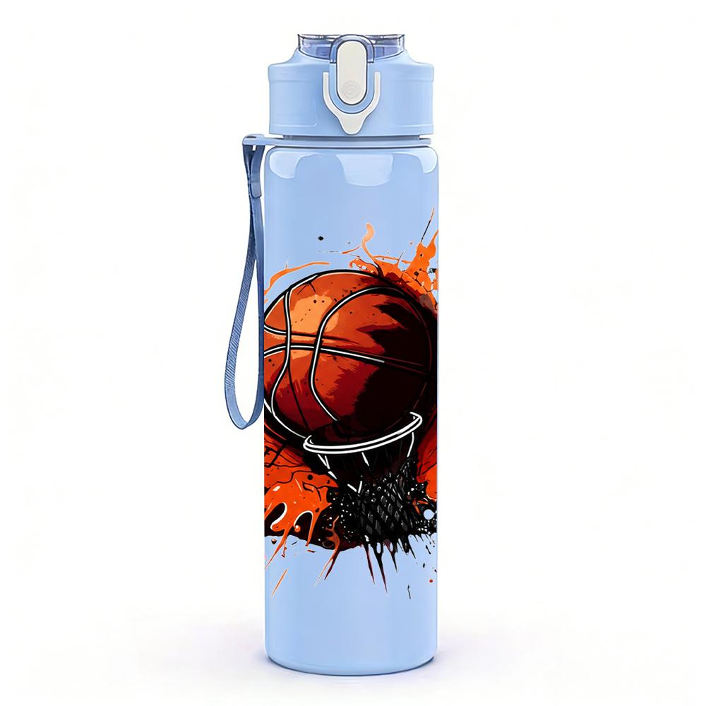1PC Dripping Orange Basketball Graphic 750ml Color Plastic Water Bottle Leakproof Flip Straw Lid For Sports Office Home Use
