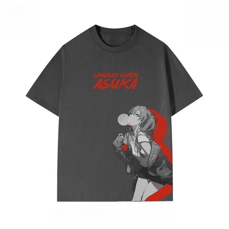 Japanese Animation Asuka Shortsleeved Tshirt Summer Eva Mens and Womens Pure Cotton Halfsleeved Loose Trendy Casual Top