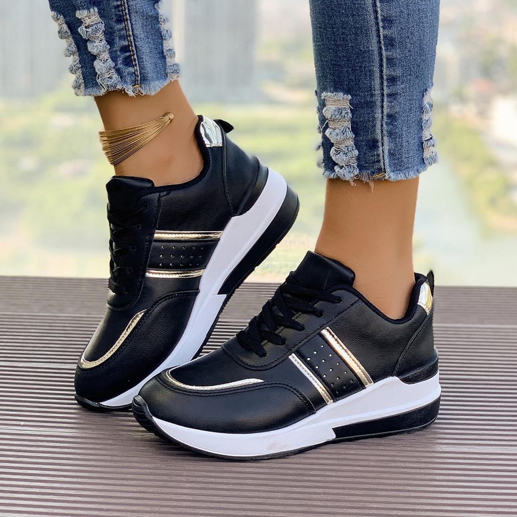 Fashion Women's sports casual shoes are fashionable, thick-soled, large-sized leather sports shoes that are comfortable