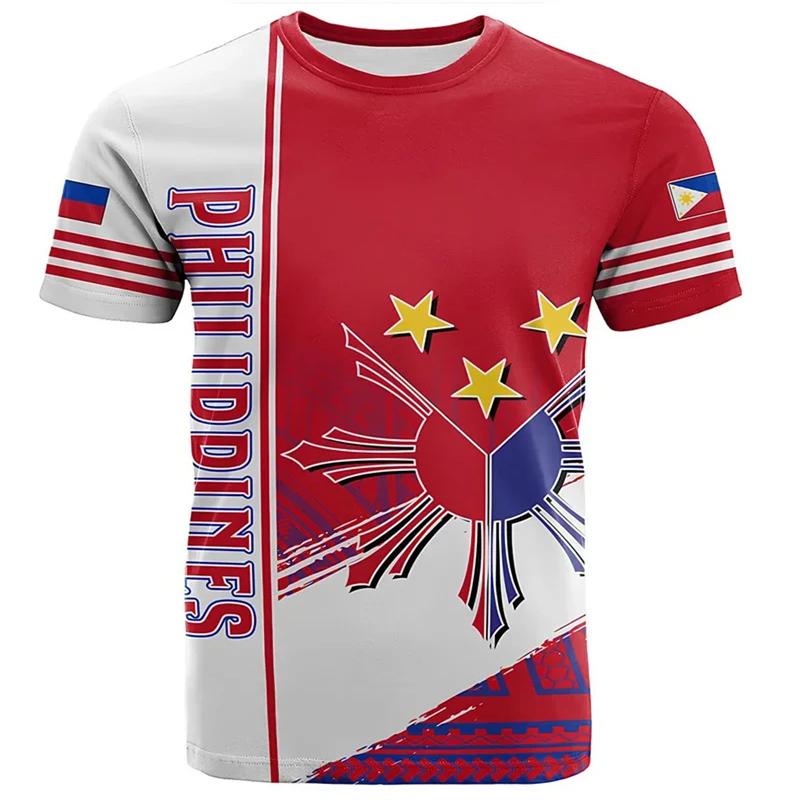 The Philippines Flag Men's T-shirt 3D Printed Philippine National Emblem Tops Short Sleeve O-Neck Oversized Sportswear T Shirts