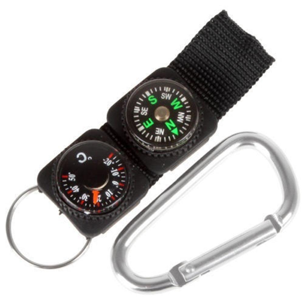 Quality Outdoor Survival Tool Black 3 In 1 Outdoor Camping Compass Thermometer Key Chain Carabiner