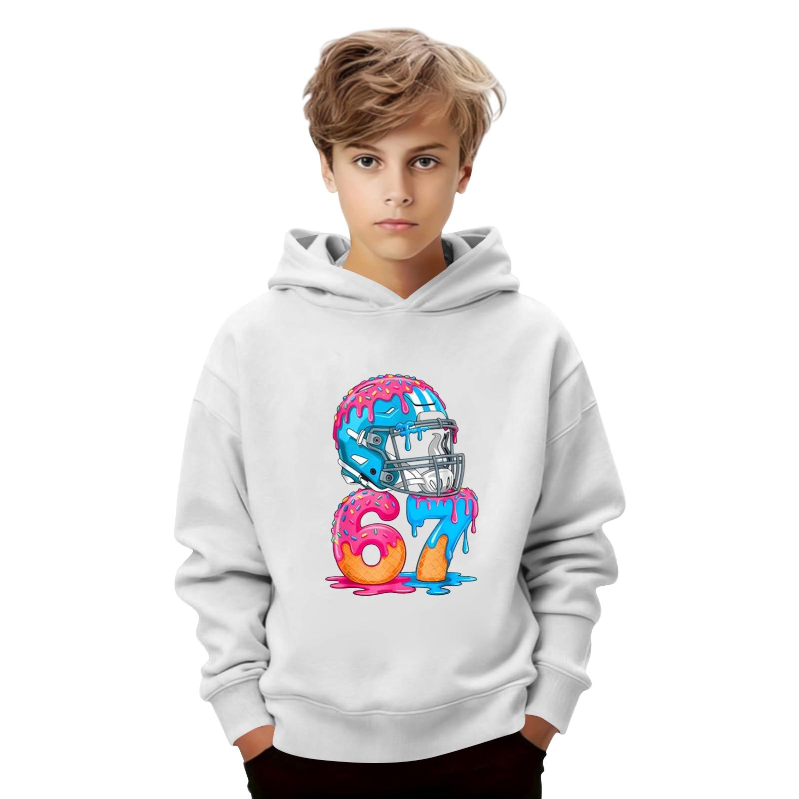 

Дитячий пуловер вільного крою з довгим рукавом, з капюшоном на шнурку та принтом літер 160 білий