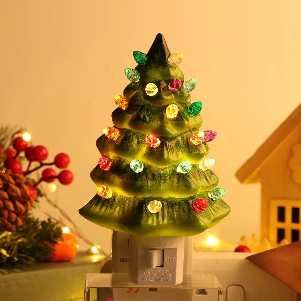 LED Christmas Tree Night Light US Plug For Home Bedroom Bedsides Decor Tree Wall New Year Night Light Energy Efficient Lamp