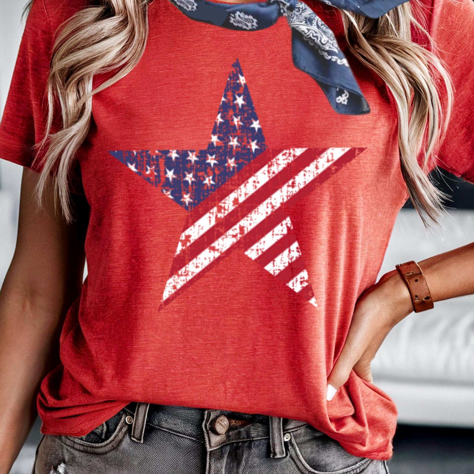 Star American Flag Shirt: Patriotic Women s Tee S