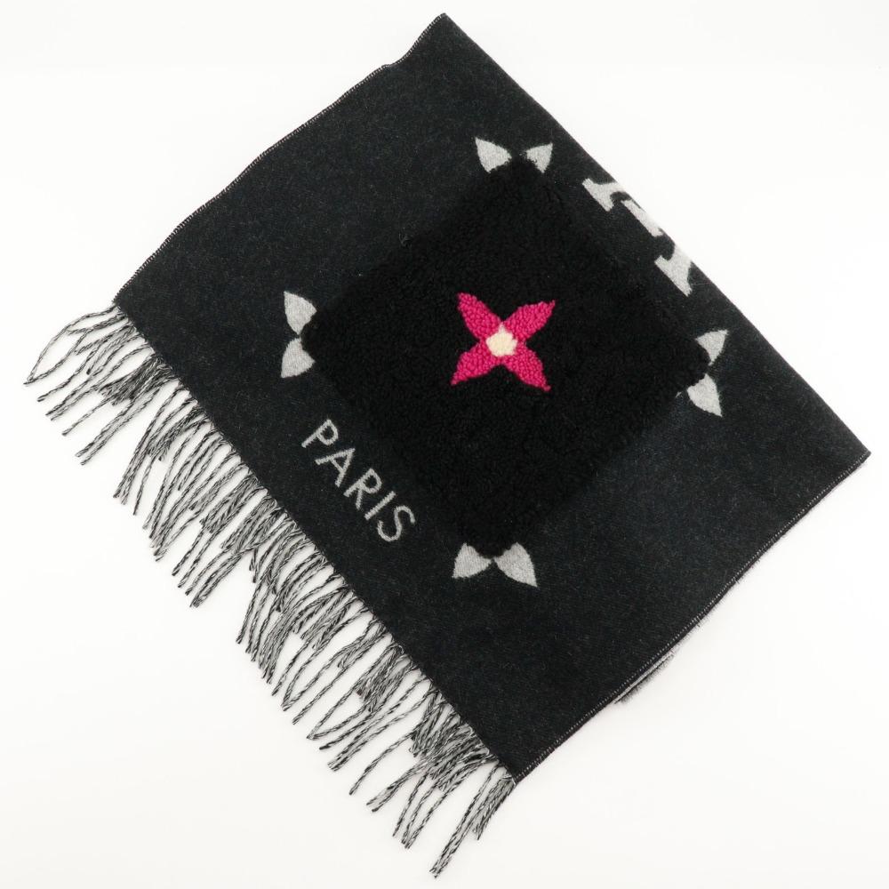 Louis Vuitton Echarpe Cold Reykjavik Scarf M76567 Shearling Teddy Black Cashmere Women Used