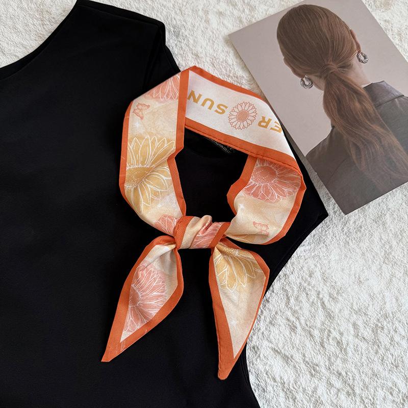 Luxury  Scarf Red Stripe Printing Women Scarf Bag Hair Skinny Silk Scarves Lady Foulard Neckerchief Headband