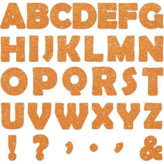Qyeahkj 150 PCS Large 6" Font Letters and Punctuation Set Glitter Orange Classroom Alphabet Cutouts for Bulletin Board Home School a Great Helper to