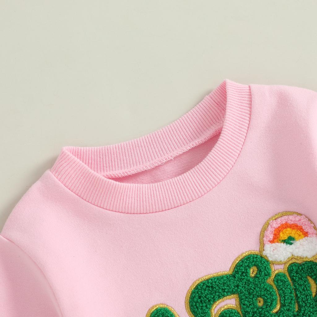 Toddler Girls Spring Outfits Long Sleeve Letter Embroidery Sweatshirt + Tiered Skirt Set Baby Irish Clothes