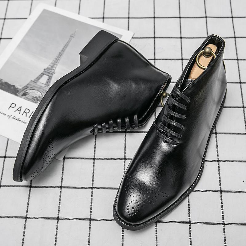 Britský styl Kotníkové boty Business Casual Kožené Pánské boty Outdoorové Vycházkové Tenisky Elegantní Šněrovací Jednobarevné Pánské Brogue boty