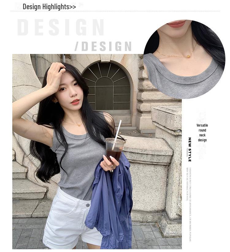 Women's Summer Slimming Vest, Large Size, Short Style, Sleeveless, Anti-Exposure, Threaded Design, Model 8008#
