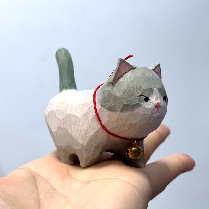 Cute Wooden Carving Cat Figurine Ornament DIY Colorless Cat Children Painting New Landscape Creation Toys Birthday Puzzle Gift