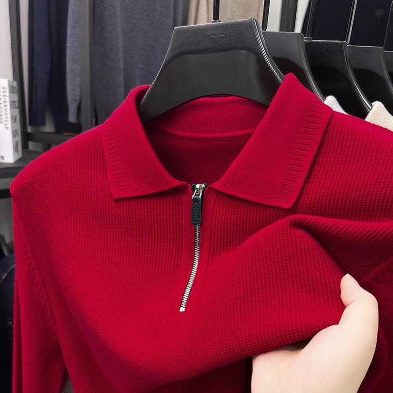 Men's 2025 Winter Jacquard Knit Half-Zip Sweater - Casual & Warm Style for Middle-Aged