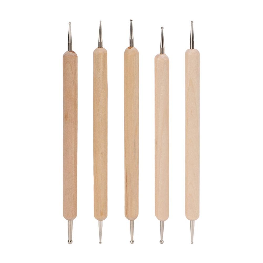 5pcs Wooden Handle Embossing Pen Set Double End Tracing Stylus Tools Dual Tip Pens  Clay Sculpture
