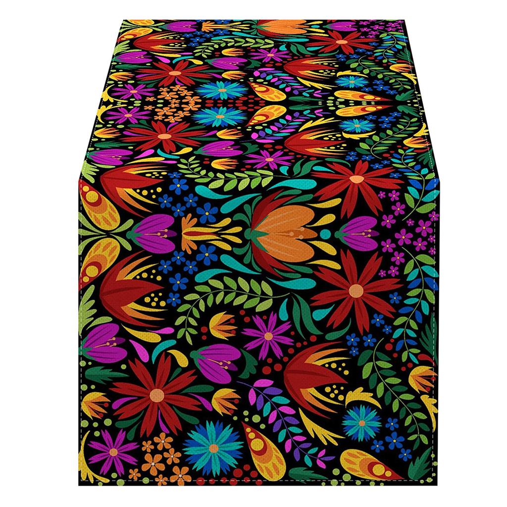 Mexico Flower Table Runner Ethnic Festival Party Kitchen Dining Tablecloth Colorful Floral Print Table Cover