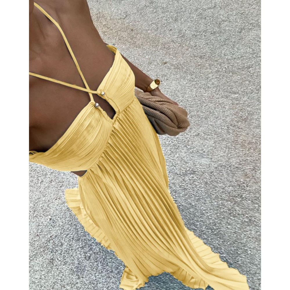 

Solid Color Tube Top Pleated Sleeveless Suspender Dress S жёлтый