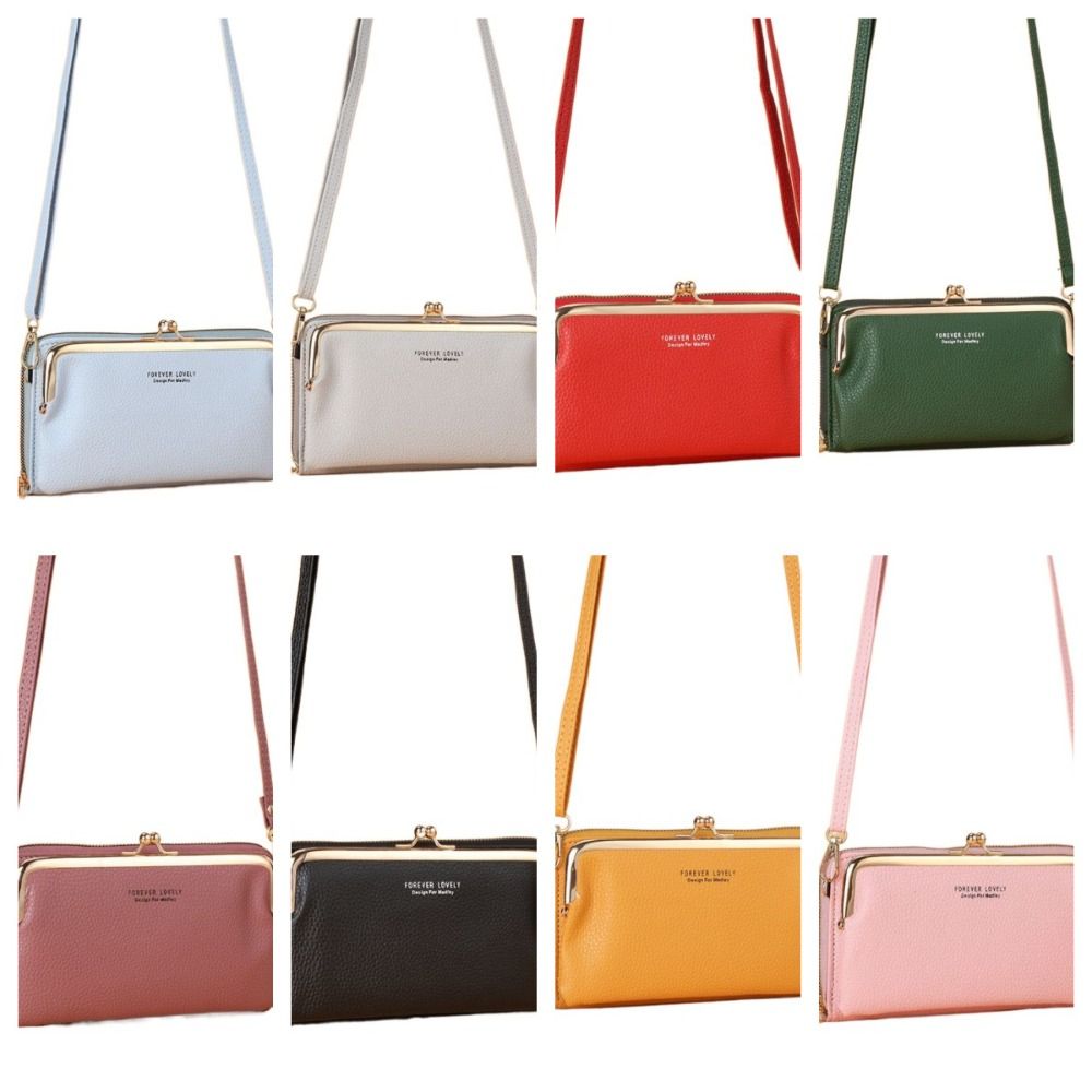 Solid Color Leather Wallet PU Women Card Holder Fashion Phone Crossbody Bag  Girl