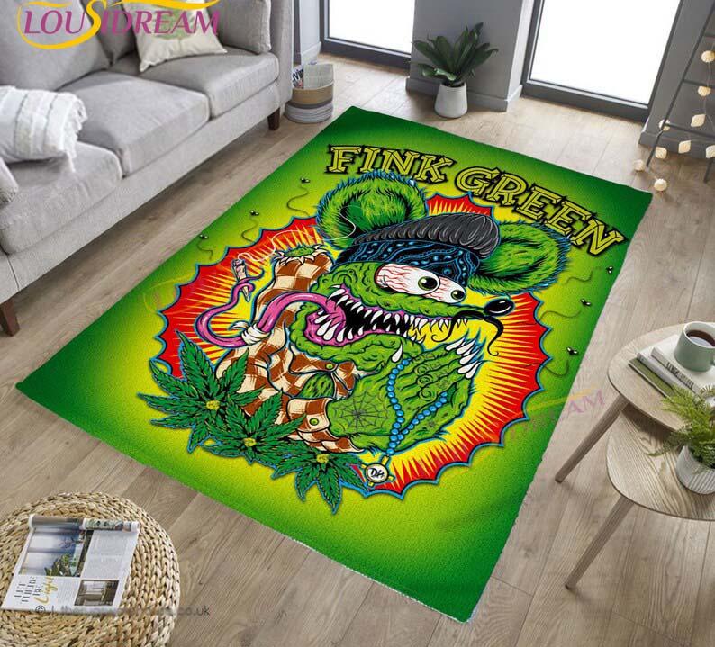Personalizovaný koberec Rat Fink do obývačky Spálňa Rat's Hole Old School Culture Mat Darčeky pre otca Vlastný koberec Fink na motocykel