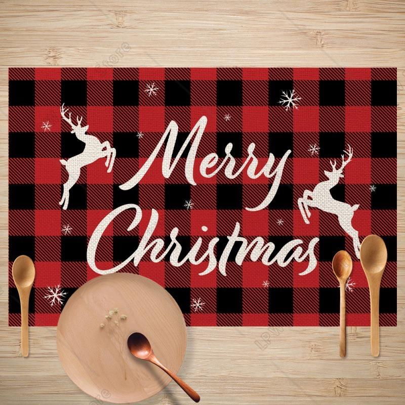 

Christmas Themed Table Placemats With Warm Patterns Snowmen Snowflakes Red Car With Christmas Tree Durable Cozy Table Decor 4 PCS 12x18inch