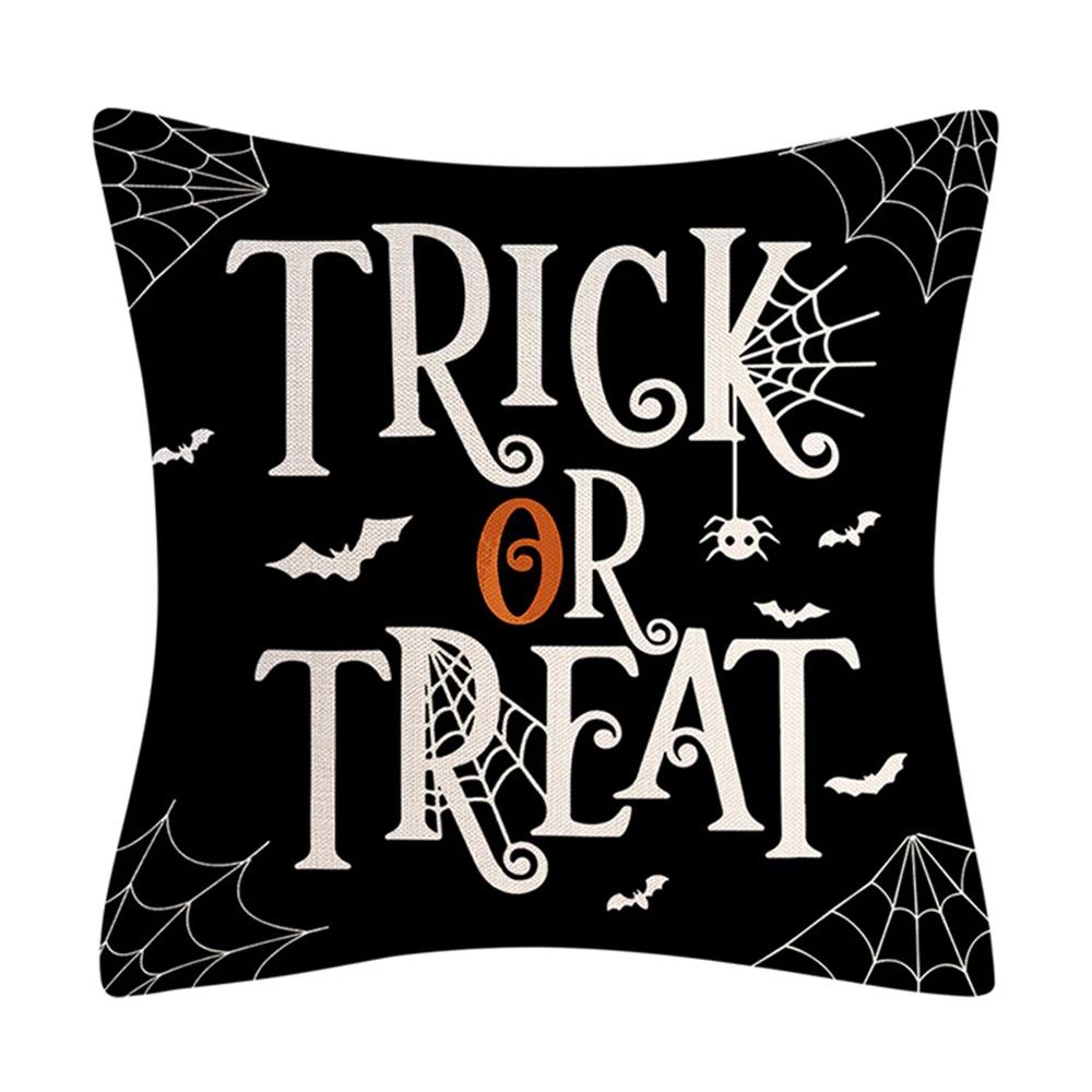 Halloween Happy And Cute Ghost Pumpkin Bat Print Cushion Cover Home Living Room Sofa Decoration Pillow 45X45Cm
