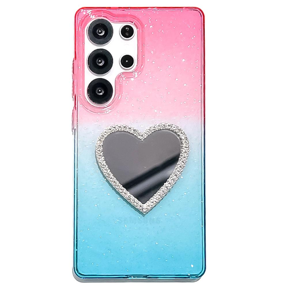 For Samsung Galaxy S25 Ultra Case Glitter Dual Color PC+TPU Clear Phone Cover with Heart-Shape Mirror