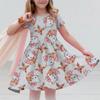 Sanrio 2026New Girls Summer Dress Fashion Cartoon Cute Hello Kitty 3DPrint Dresses Girl Short Sleeve Princess Vacation Clothing