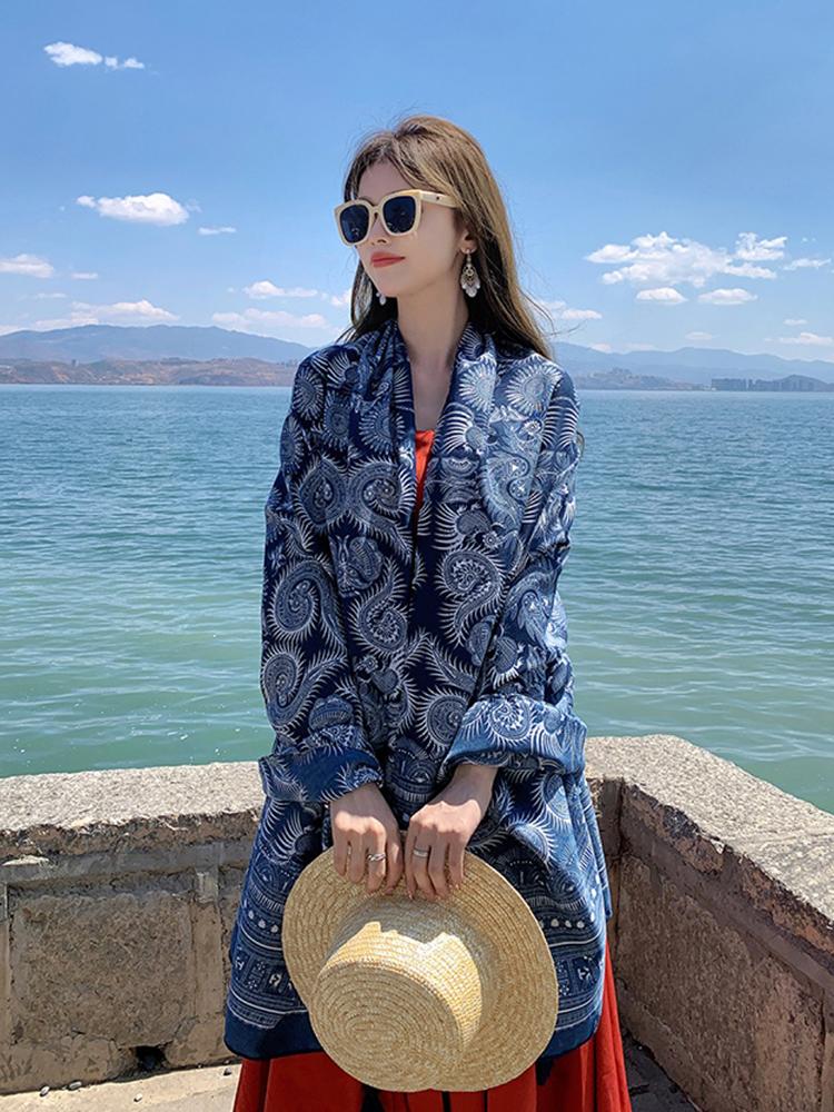 Summer Chiffon Hijab Women Silk Scarf Vintage Print Mujer Long Shawl Bandana Sarong Beach Wrap Scarve Boho Pareo Bufanda Stoles